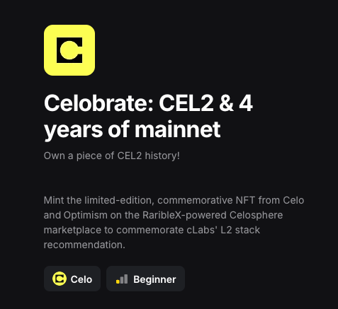 gideonfip's tweet photo. An easy way to boost your wallet's on-chain footprint with just $0.21:

Minting Celo's CEL2 NFT (free).

Only 50,000 NFTs are available, so it's best to do it ASAP.

Claim your Layer3 CUBE (costs $0.21) and increase your chance for the $L3 airdrop:

https://t.co/LUj0dxwni1

But what if you don't have funds on CELO?

You can use another tokenless bridge, @squidrouter, and swap to CELO.

Thanks for reading!

Join my Discord for more exclusive alpha:
https://t.co/KSOMfKvpkS