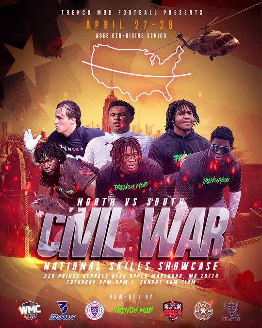 DAWG CHECK‼️‼️ Join us on April 27th 6 pm to 9 pm and April 28th 9 am to 11 am @liberty_sports_park Liberty Sports Park 220 Prince Georges Blvd, Upper Marlboro, MD 20774 for linemen and skill player dominance. Register now civilwarcompetition.com