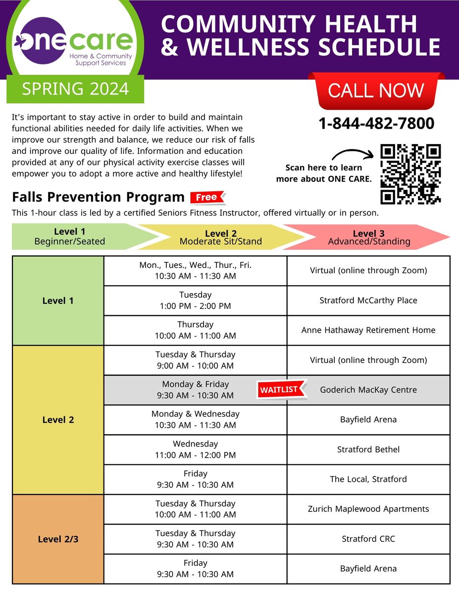 ONE CARE's Spring 2024 Community Healthy &amp; Wellness Schedule is now available! Learn more about all of the great programs we have available to help you stay active: onecaresupport.ca/NewSite/wp-con…