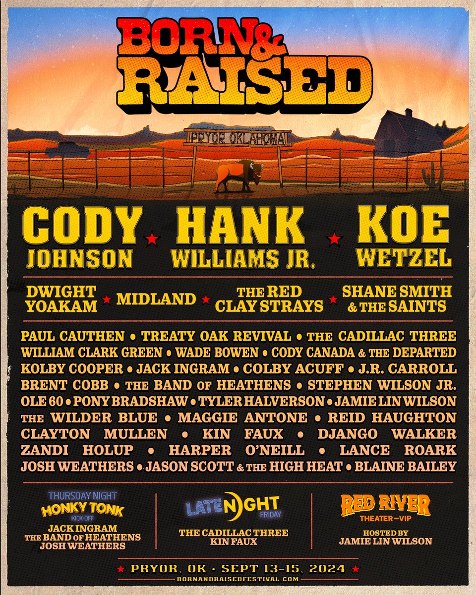 Pryor, Oklahoma!!! I’ll be coming to you this September for <a href="/bornraisedfest/">Born & Raised Music Festival</a>. Tickets on sale Friday at 10am CT! Hope to see ya there 🏜️

More info - bornandraisedfestival.com