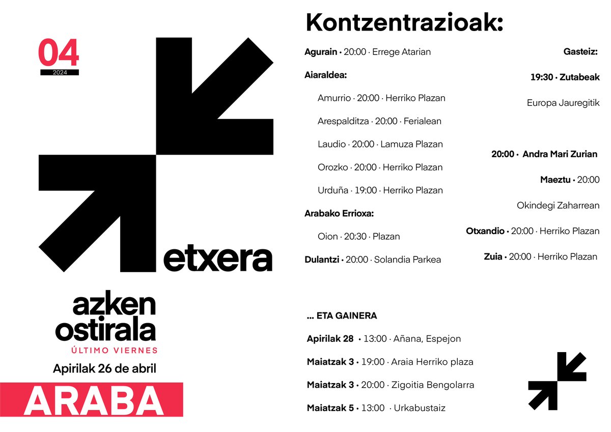 🟢Apirileko, Azken ostirala / Último viernes de Abril Preso, iheslari eta deportatuak #etxera ↗️↙️ Mobilizazioak Araban ⤵️