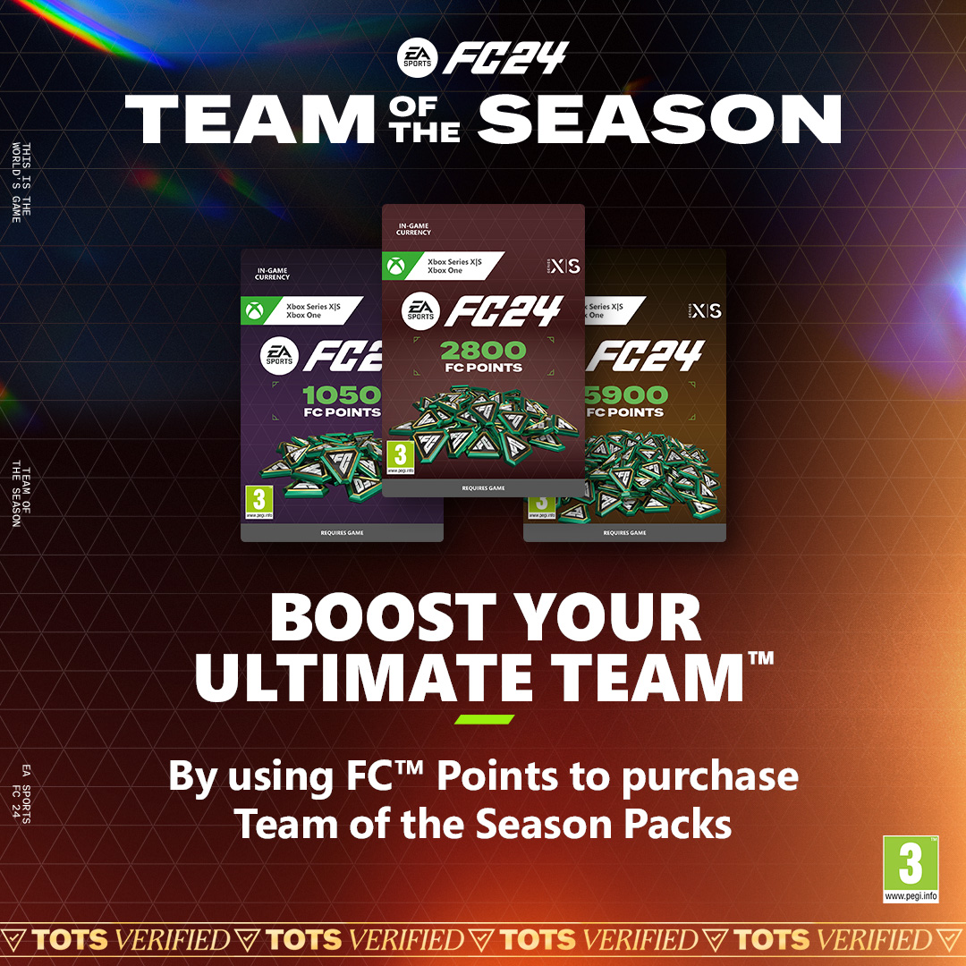 The EAFC 24 Team of the Season is HERE!! ⚽ Boost your Ultimate Team by using FC Points to purchase Team of the Season Packs! 🏆 Shop now at Smyths Toys 👉 tinyurl.com/bdhxvrn2