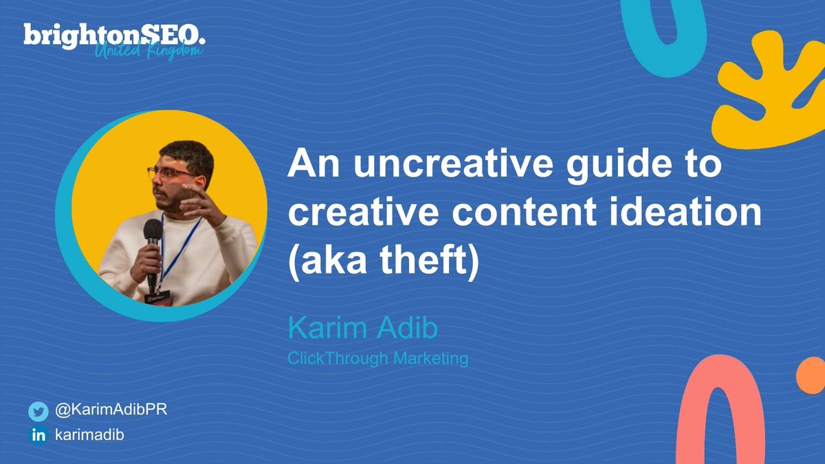 KarimAdibPR's tweet photo. Wanna come up with solid content ideas?

Want to do it without being traditionally "creative"?

Well want to find out exactly how in less than 20 mins..

I know a guy👀

#BrightonSEO #marketing #Contentmarketing https://t.co/CXr9t7BhTW