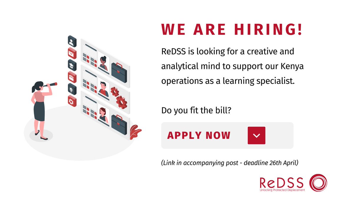 🚨Readvertisement alert 🚨 We are looking for a creative and dynamic individual to join our #Kenya team as a learning specialist. Applications close by April 26th #JobOpportunity #Nairobi. Link to apply👉🏽 job.drc.ngo/jobs/job?id=17…