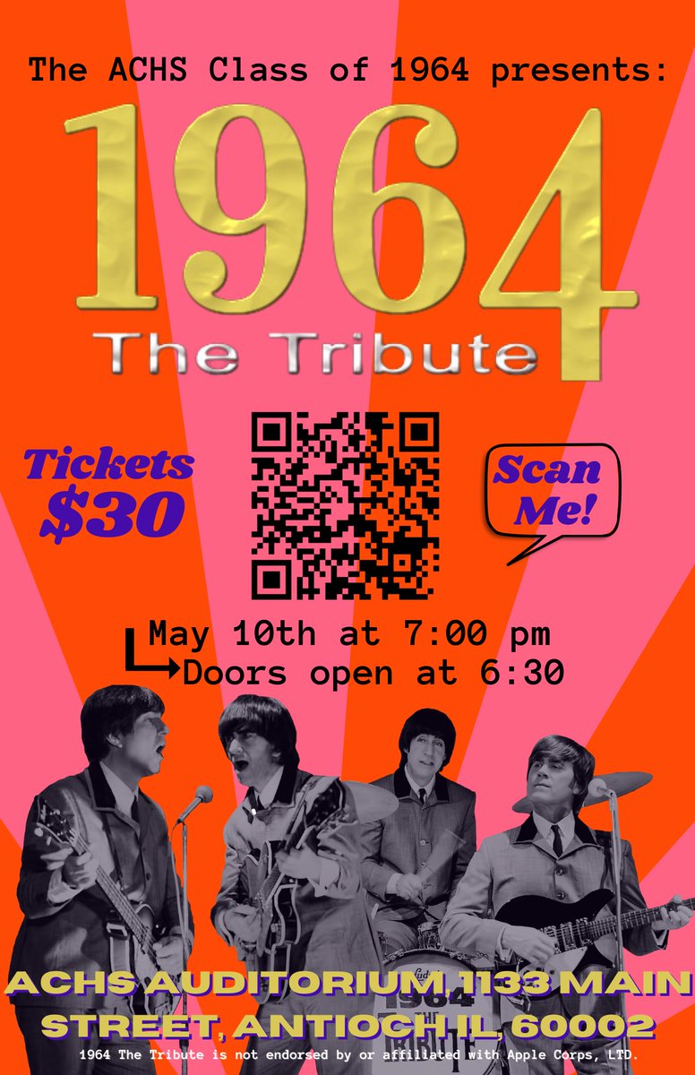 Don't hesitate to buy tickets to 1964: The Tribute when they play at ACHS on May 10th at 7:00 pm.  All proceeds and a ticket match from a generous alumnus go back to ACHS.  At checkout, specify what club, activity, or sport you want your sale to go to: vancoevents.com/us/events/land……?