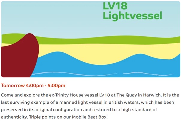 ⭐ Last chance for TRIPLE points! ⭐ Join us tomorrow, 4-5pm, aboard LV18. Explore its historic charm post-recent events. Don't miss out! #goexplore #LV18 #HistoryLovers

@ActiveEssex @Essex_CC @Tendring_DC