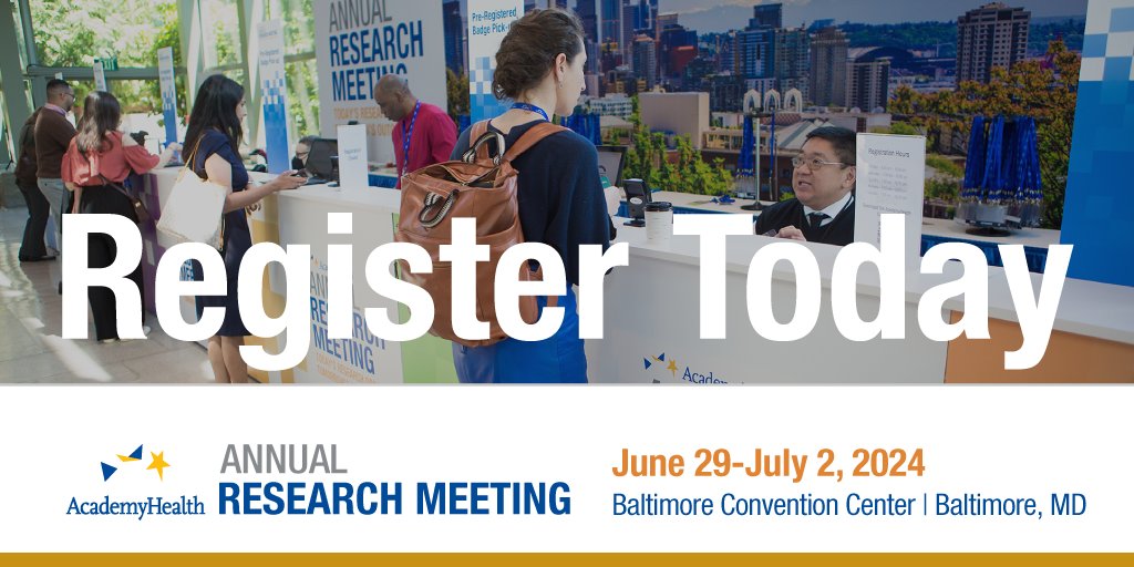 Register for #ARM24 happening this June 29 - July 2 in Baltimore for compelling research, game-changing methods, and collaborative dialogues about the impact of health services research on health policy and practice. Learn more and register here: academyhealth.org/page/2024-arm-…