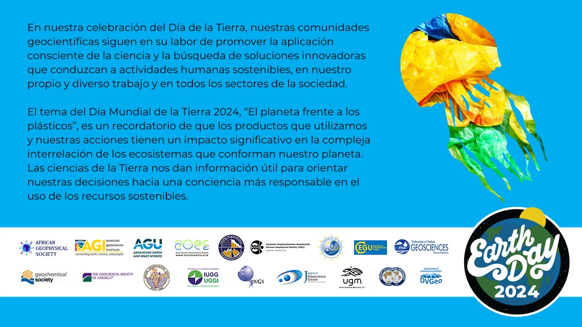 Today, @AGI_Updates along with several international geoscience partners, including @theAGU; @AOGS_; @EAG_; @dgg_news; @EuroGeosciences; @geochemsoc; @geosociety; @theIUGG; @theIUGS; @JpGU; @UGeofisicaMex; and @DvgeoG shared this joint Earth Day Statement🌎