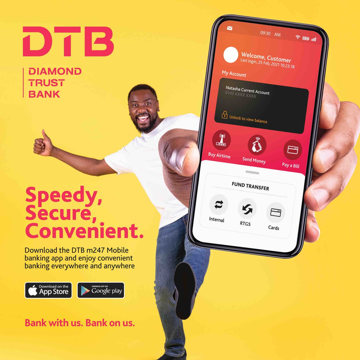Your mobile phone can be used for more than WhatsApping or making calls. Send / receive money, check account balance, pay bills and monitor your account with DTBm24/7 mobile banking. #BankWithUsBankOnUs