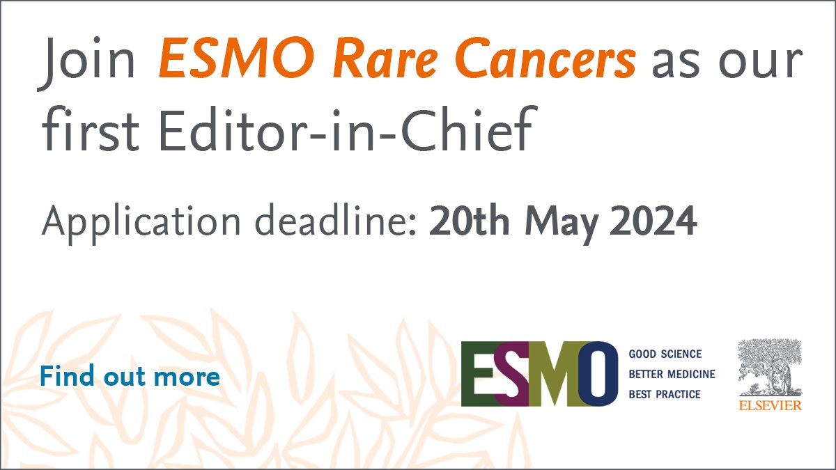 ESMO is launching a new journal on research in rare cancers, gold open access, online only. Applications for the Editor-in-Chief position are now open. 📅Deadline: 20 May 2024 👉ow.ly/seqk50RlezC