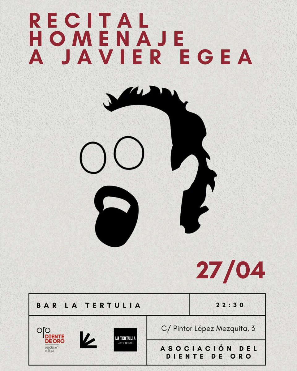 Desde @AdelDientedeOro organizamos dos actividades durante la Feria del Libro de Granada para recordar a Javier Egea en el 25º aniversario de su muerte.