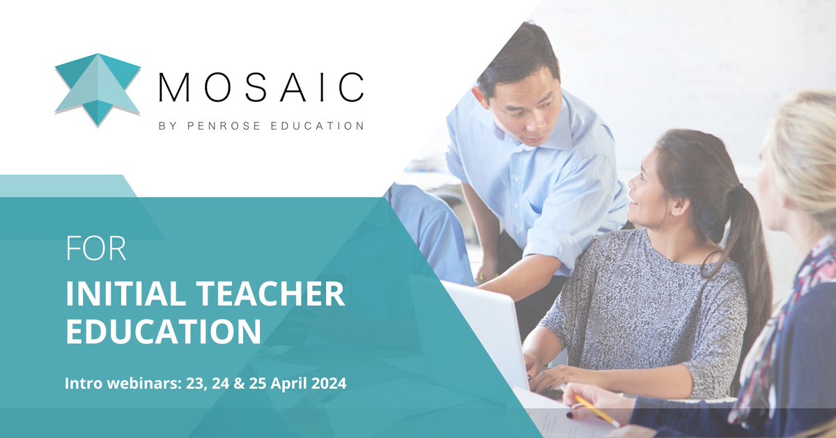 Join us with Mosaic Co-Founder @RobCaudwell tomorrow for a look at all our latest tools for managing #ITE & Mentor Training.  
🗓️ 23/24/25 April  Register bit.ly/3ZQ7qZh 
#InitialTeacherEducation #HE #ITE