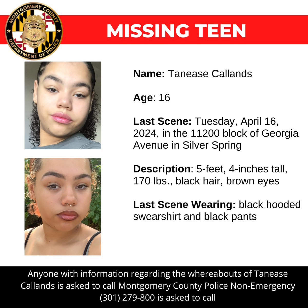 Concern for Missing Sixteen-Year-Old
www2.montgomerycountymd.gov/mcgportalapps/…
#mcpnews #MCPD #missingperson