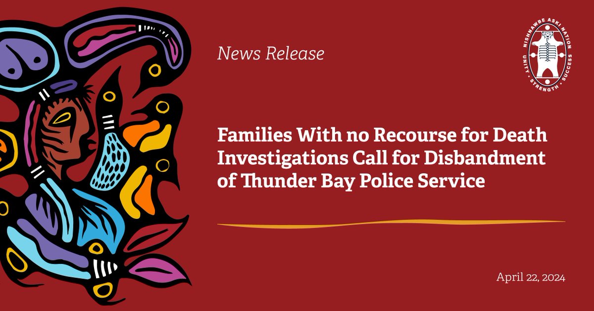 Families with no recourse for credible death investigations into the loss of their loved ones are calling for the disbandment of the Thunder Bay Police Service, and a new police service to investigate these losses. Read the full release below: nan.ca/news/disbandme…