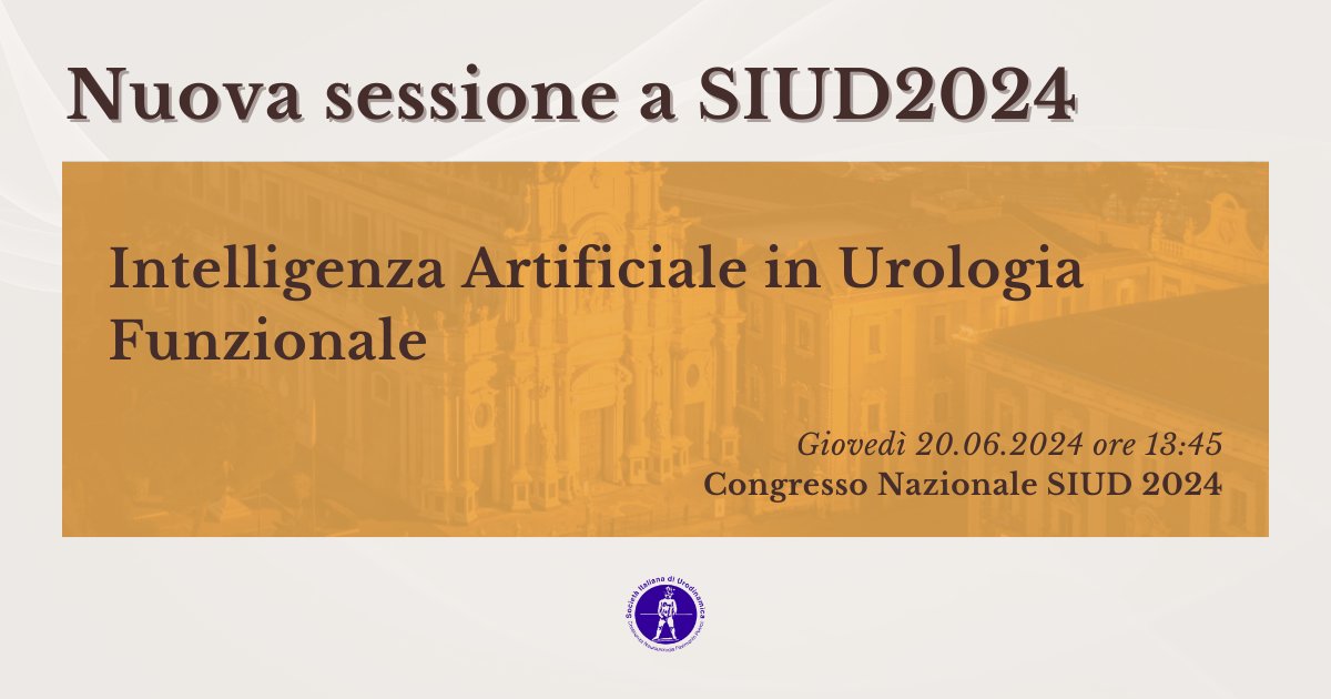 Grande novità in arrivo al Congresso Nazionale #SIUD2024: sarà un’intera sessione dedicata intelligenza artificiale applicata all’urologia funzionale. Non perderti questa opportunità e iscriviti👉 siud.it @cosimodenunzio @LombardoUrology F. Curto P. Geretto