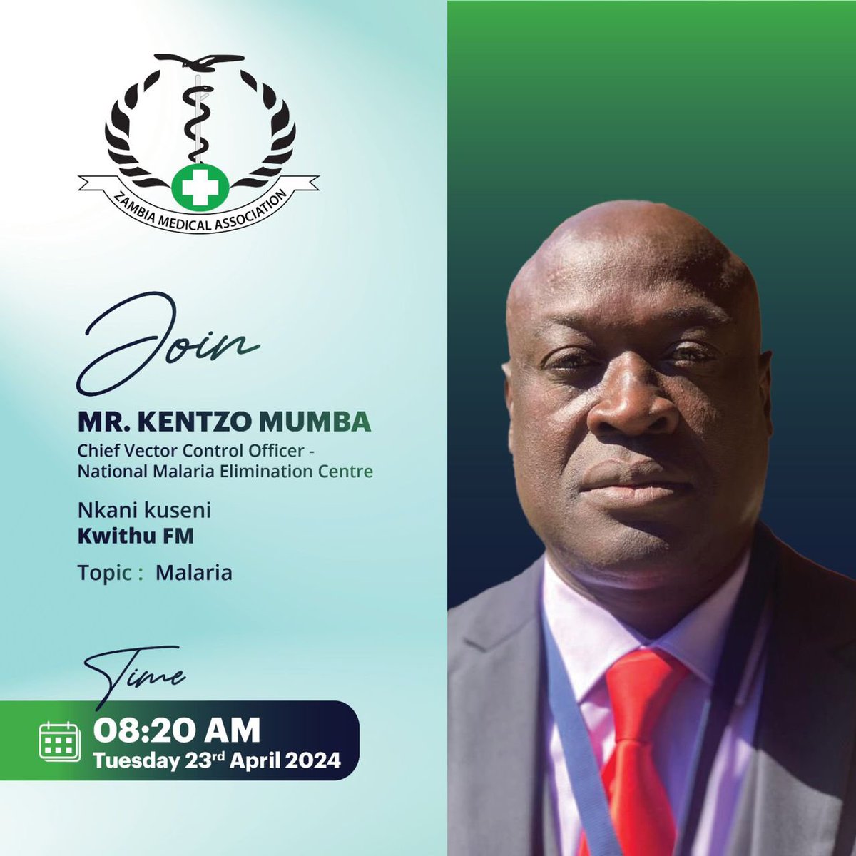 Join us for an enlightening conversation with Mr. Kentzo Mumba, the Chief Vector Control Officer at the National Malaria Elimination Centre, as he delves into the topic of Malaria. Tune in tomorrow,Tuesday, April 23rd, 2024, on Kwithu FM. ⏰ 08:20AM 93.3 FM