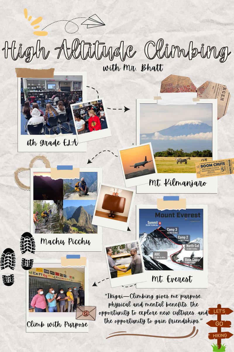 Thrilled to kick off our 6th grade Exploration Unit with a special guest! 🏔️ Our ELA students had the incredible opportunity to learn from Mr. Bhatt, a high-altitude climber, who shared his awe-inspiring experiences from Mount Kilimanjaro, Mount Everest, and Machu Picchu. 🌍