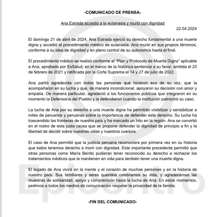 Epicentro_TV's tweet photo. Atención: Ana Estrada, símbolo de la lucha por la muerte digna, ha accedido a la eutanasia. Ayer domingo, Ana partió cumpliendo su deseo en pleno control de su autonomía. Su caso ha sido ejemplo de valor y lucha por la dignidad hasta el final. Descansa en paz, Ana. https://t.co/oXzZ8xaY8A