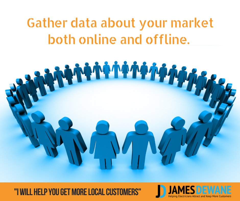 Gather data about your market both online and offline. 

ONLINE - you can use social media sites, forums, reviews, and blogs. 

OFFLINE data-gathering methods include surveys and focus groups.
 
#electrician #localmarketing #customerrelations