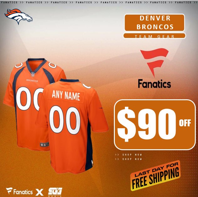 DENVER BRONCOS JERSEY SALE, @Fanatics 🏆🏆🏆 BRONCOS FANS‼️Get $90 OFF Denver Broncos customized jerseys with FREE SHIPPING using this PROMO LINK: fanatics.93n6tx.net/BRONCOS90 📈 HURRY! DEAL ENDS SOON🤝