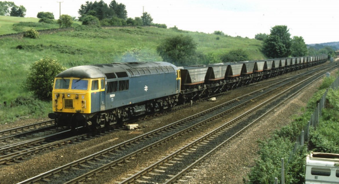 56004 with a northbound MGR has just passed Chesterfield station heading towards Tapton Junction to take the ex Midland Railway ‘Old Road’ towards Staveley and Barrow Hill, 7th June 1990 #MGRMonday 📸 Jim Nisbet