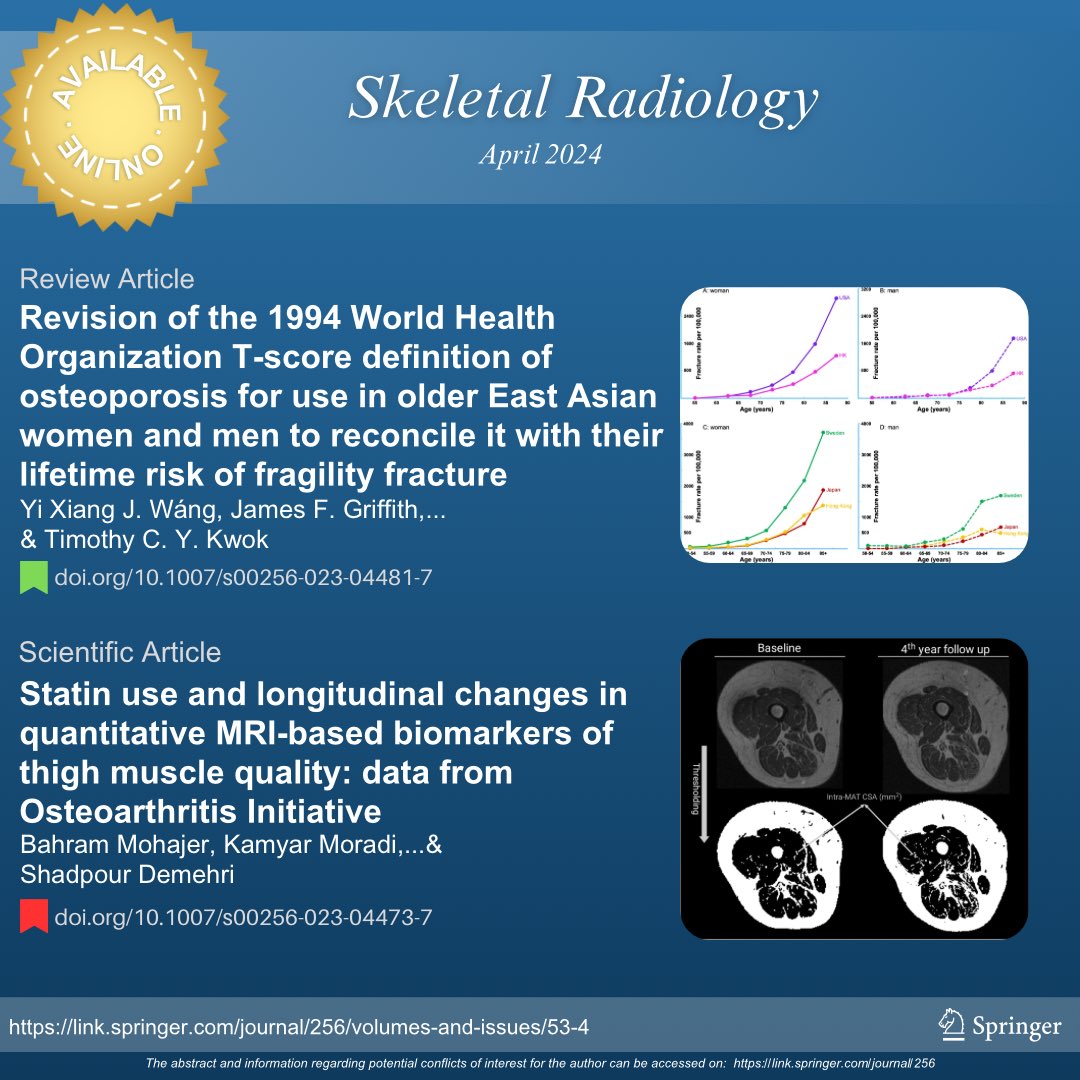 Access the April issue of the Skeletal Radiology Journal

To read the full articles, use the following links:

🟢 rdcu.be/dE8P0

🔴 rdcu.be/dE8P4

#SkeletalRadiology #SkeletalJournal #MSKrad #orthopedics #radres #pathology