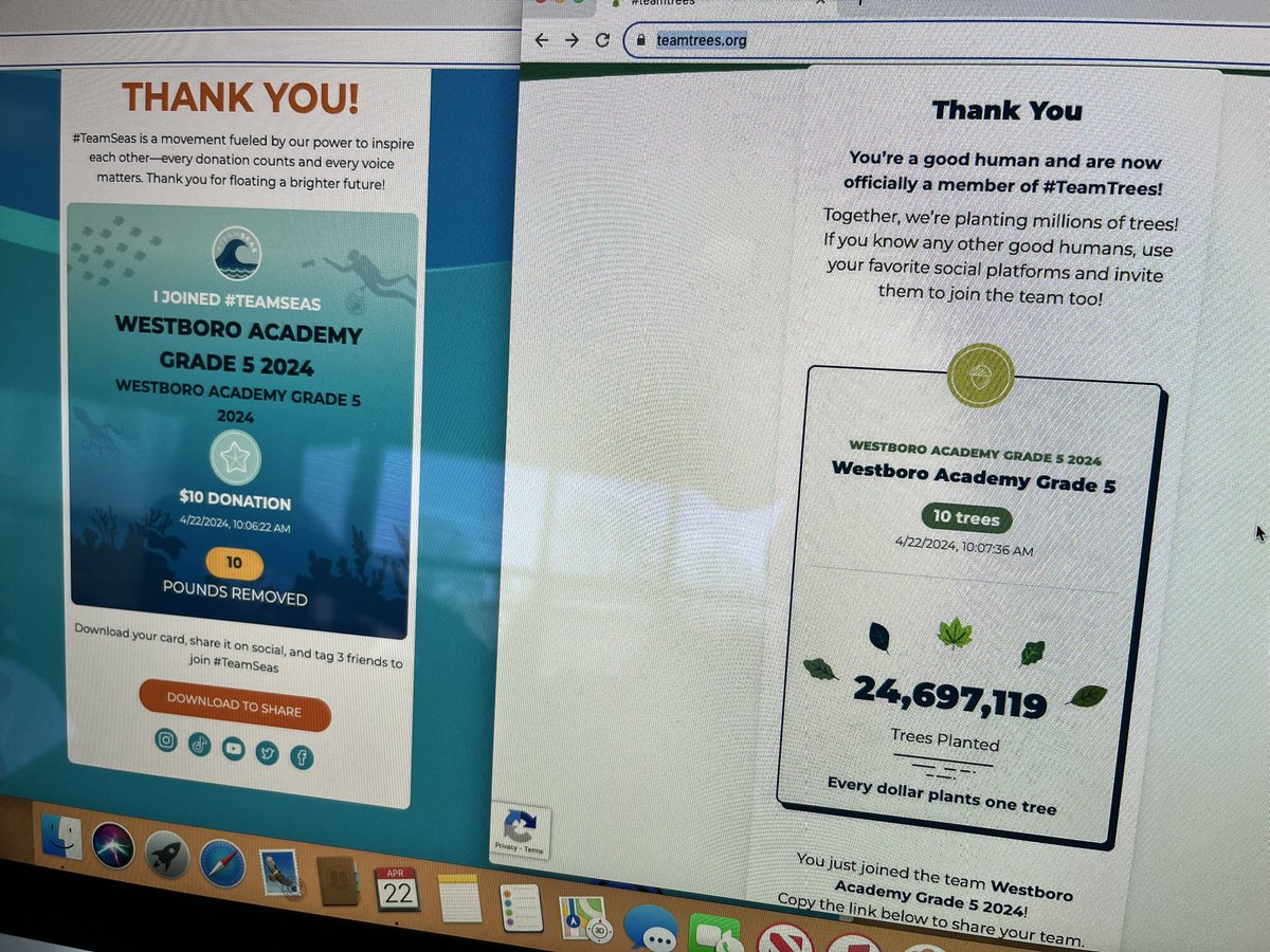 Westboro Academy grade 5 students working together on #EarthDay #EarthDay2024 .  15 students in 15 minutes can accomplish a lot! AND we found a $20 bill, which the class decided to donate to <a href="/teamtreesofficl/">TeamTreesOfficial</a> and <a href="/teamseas/">#TeamSeas</a>.