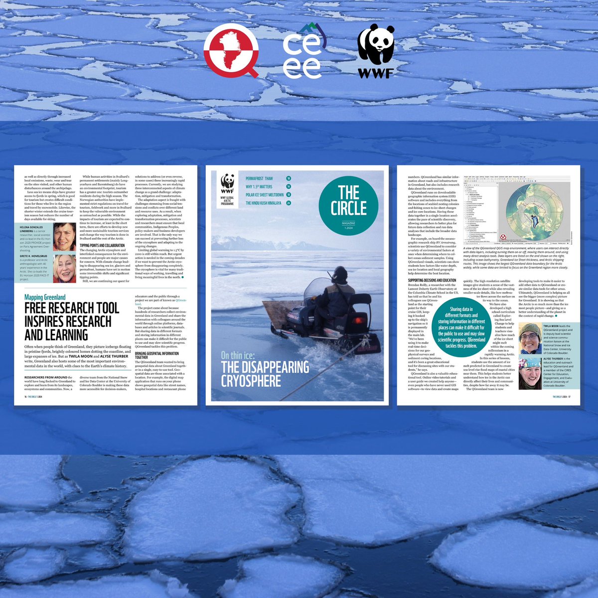 Our Alyse Thurber and @NSIDC’s Twila Moon wrote a feature in @WWF_Arctic’sCircle issue. Their piece, Mapping Greenland: Free Research Tool Inspires Research and Learning bolsters the power of Greenland's cross-cutting data to understand our climate ❄️arcticwwf.org/magazine-issue…