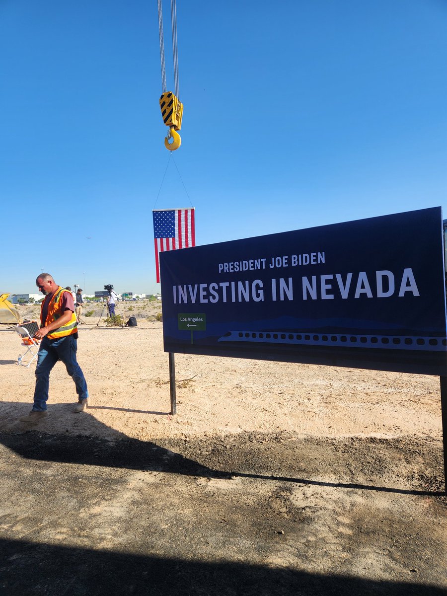 On site for the groundbreaking of Brightline West. The all electric high-speed rail will connect Rancho Cucamonga to Las Vegas and is expected take over 3 million cars off the freeway. The $12 billion project is funded in part by <a href="/JoeBiden/">Joe Biden</a>'s Bipartisan Infrastructure bill.