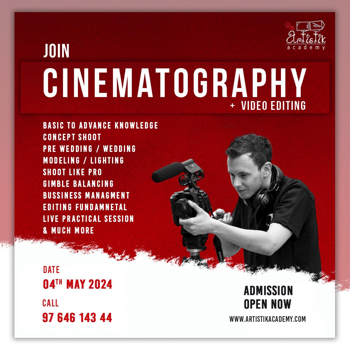 Artistik Academy
Explore the world of Cinematography + editing with us!
🎥 Unlock your creative potential and join our course today.
#cinematography #cinematic 
#VideoEditing #CreativeSkills #learncinematography #videography #editingskills  #artistikkt #artistikacademynashik