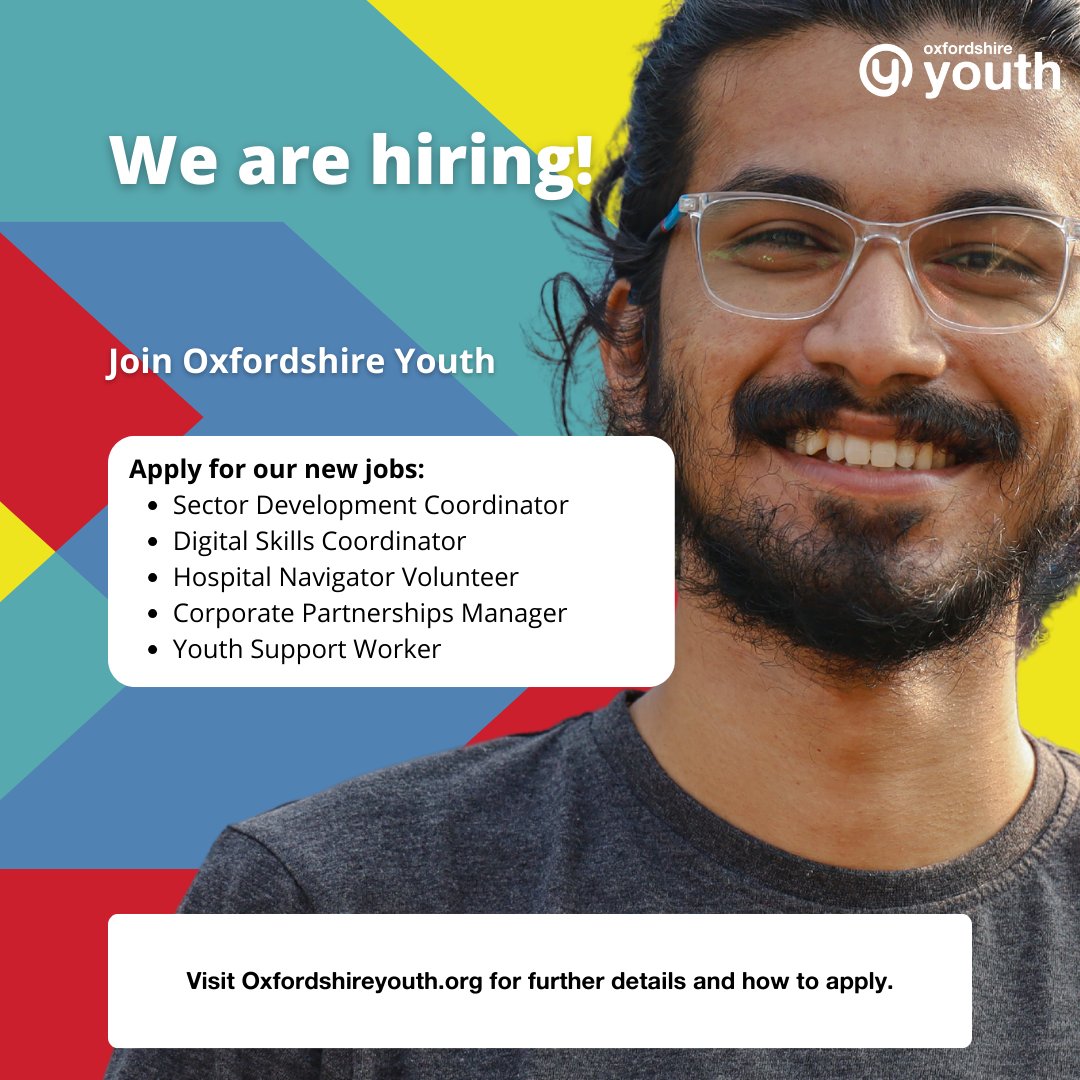 We are hiring! There are many new roles here at Oxfordshire Youth ready for you to discover. From Corporate Fundraising Manager to Youth Support worker, there is something for everyone who has a background or interest in youth work. ow.ly/4TsR50RliB1