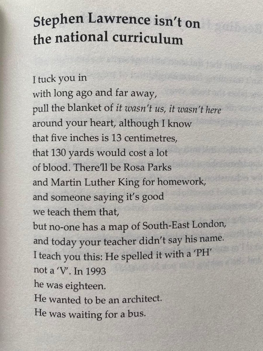 shaistaAziz's tweet image. 31 years ago today, Black teenager Stephen Lawrence, 18, was murdered in a racist attack in South-East London. He was killed on the streets of Britain for being Black. 

This poem by Josephine Corcoran impacted me since I first read it. 
RIP #StephenLawrence 
#StephenLawrenceDay