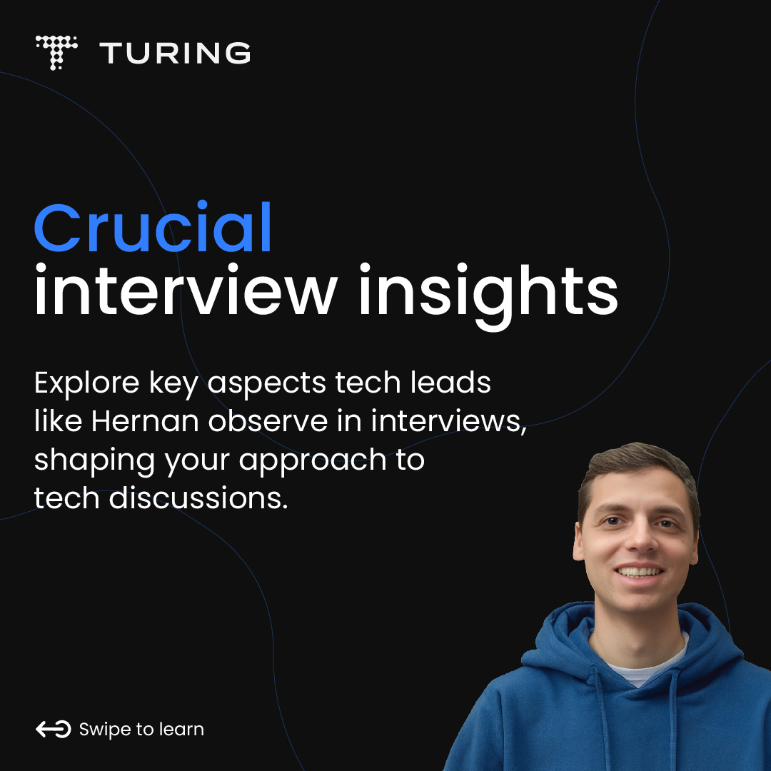turingcomdev's tweet image. 🔍 Unlock the secrets of successful tech interviews with Hernán José Mogollón García 's ( @hernanmog ) expertise ! Explore key insights shaping your approach to tech discussions. 🚀
#InterviewInsights #TechTalks #ProblemSolvingMindset #TechLeadTips #TechInterviews