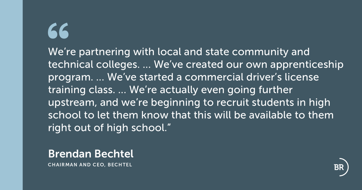 Brendan Bechtel, Chairman and CEO of @Bechtel, on the value and success of apprenticeship programs. Last month, Brendan Bechtel and fellow BRT members joined policymakers and thought leaders for BRT’s CEO Workforce Forum. Learn more: businessroundtable.org/business-round…