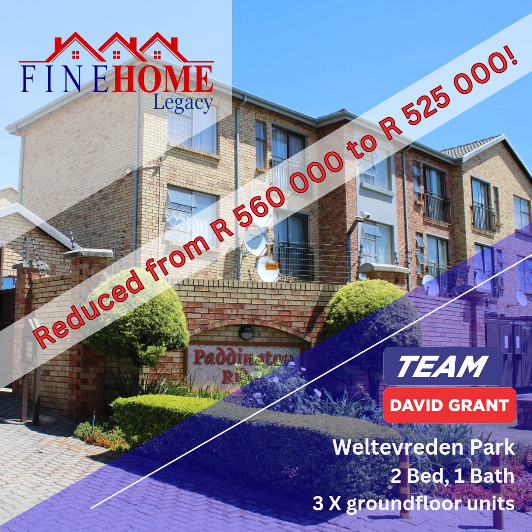 Reduced!
From R 560 000
to
R 525 000
Weltevreden Park
Groundfloor apartments (3 for sale)
2 Bedrooms, 1 Bathroom

#TeamDavidGrant
#Finehomelegacy
#Weltevredenpark
#Reduced
#Property
#Realestate