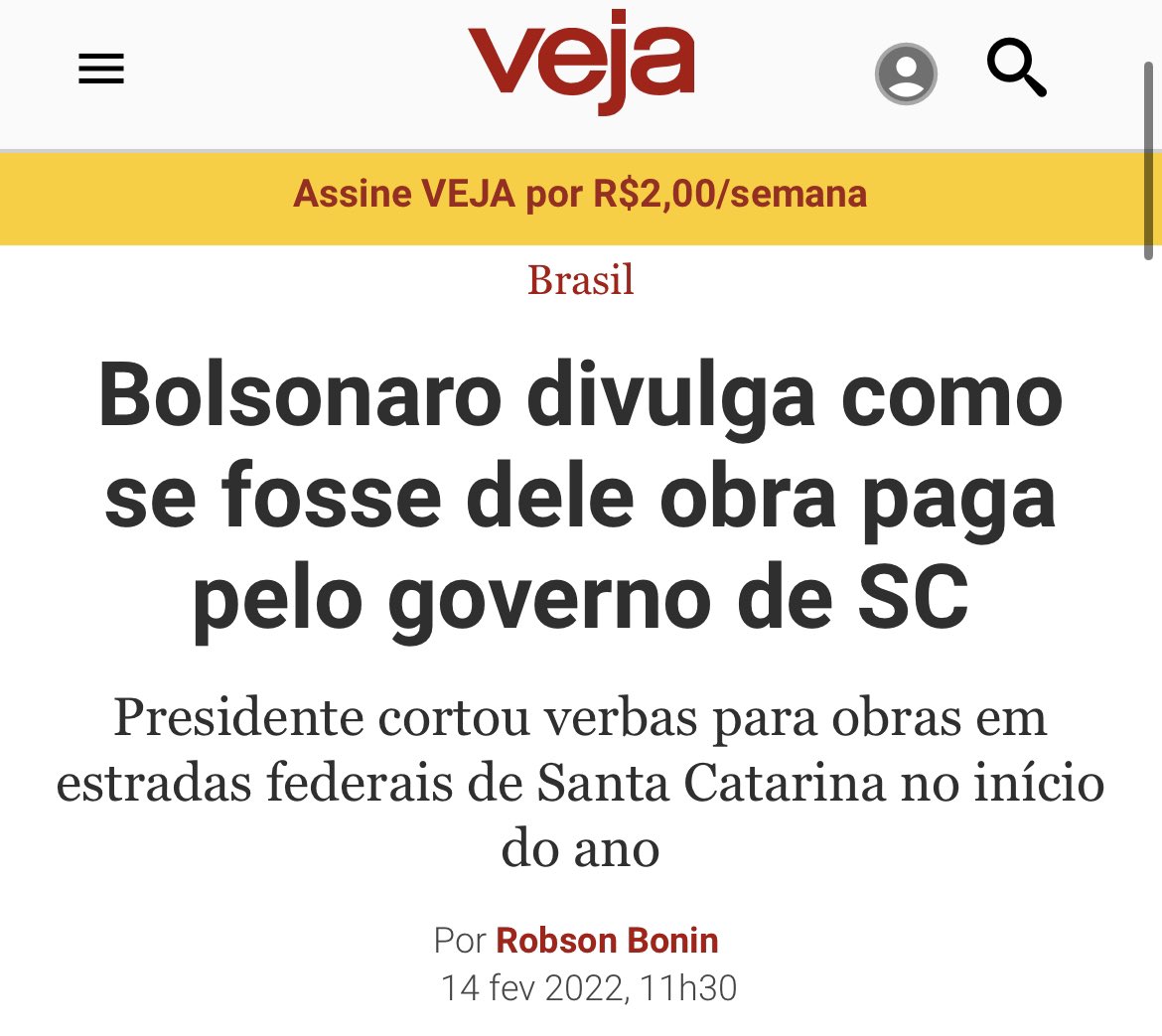 2 - Fez um vídeo dizendo que um investimento do então governador de SC, Carlos Moisés, era dele. A obra era na BR-163. Quando presidente, Bolsonaro deixou nossas rodovias abandonadas.