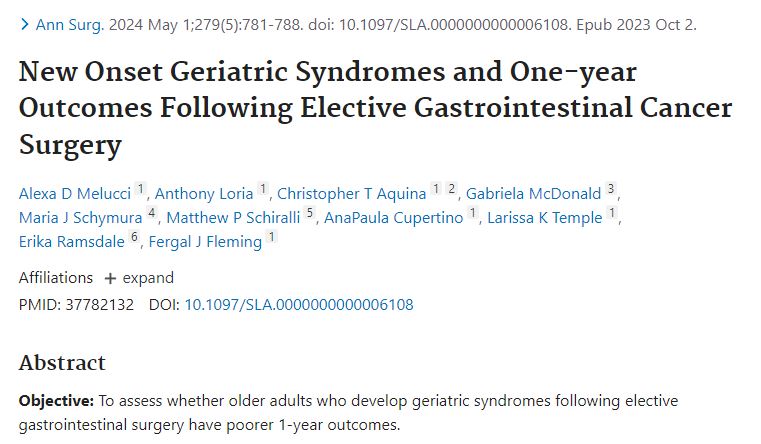 URMC Department of Surgery (@urochestersurg) on Twitter photo <a href="/ShoreUrmc/">URMC SHORE</a> finds risk factors for #GeriatricSyndromes post-elective #GIcancer surgery in adults 65+ & link to 1-year mortality & fewer days out of hospital
@fergaljfleming <a href="/APCupertino/">Paula Cupertino</a> <a href="/AmerGeriatrics/">American Geriatrics Society</a>
<a href="/geronsociety/">Gerontological Society of America (GSA)</a> <a href="/AmCollSurgeons/">American College of Surgeons</a> <a href="/AnnalsofSurgery/">Annals of Surgery</a>
👉bit.ly/4b5P3ot <a href="/ShoreUrmc/">URMC SHORE</a> finds risk factors for #GeriatricSyndromes post-elective #GIcancer surgery in adults 65+ & link to 1-year mortality & fewer days out of hospital
@fergaljfleming <a href="/APCupertino/">Paula Cupertino</a> <a href="/AmerGeriatrics/">American Geriatrics Society</a>
<a href="/geronsociety/">Gerontological Society of America (GSA)</a> <a href="/AmCollSurgeons/">American College of Surgeons</a> <a href="/AnnalsofSurgery/">Annals of Surgery</a>
👉bit.ly/4b5P3ot