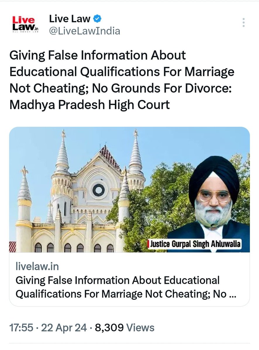 Giving false Information for marriage by #WOMEN is not Cheating, is not a ground for divorce! Womaniya judiciary!