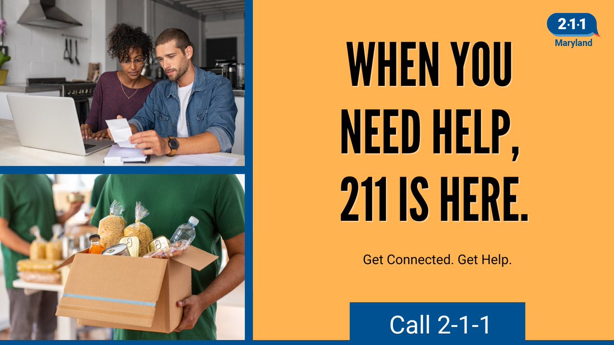 When you need help, 211 is here. You don’t have to do it alone. A community of support is ready to help you with food, housing, utility assistance, and child care. 211md.org #CommunitySupport #AskForHelp