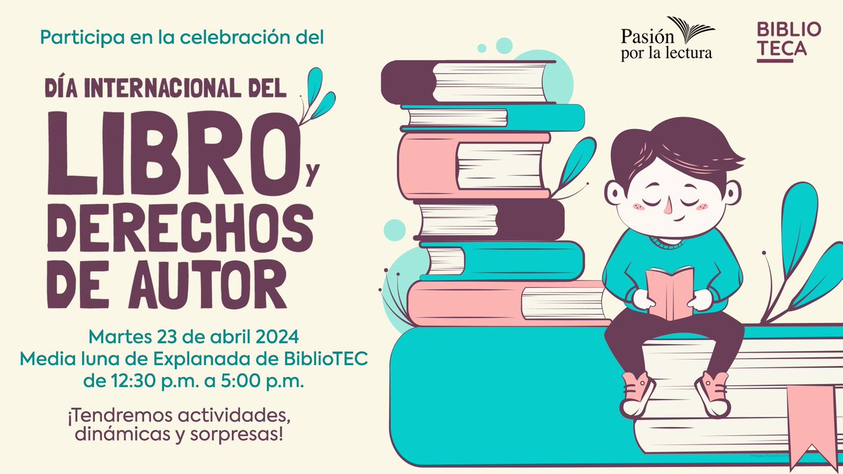 Te esperamos mañana para festejar el #DíaInternacionalDelLibro 📚
📌 Media luna de Explanada de BiblioTEC de 12:30PM a 5:00PM