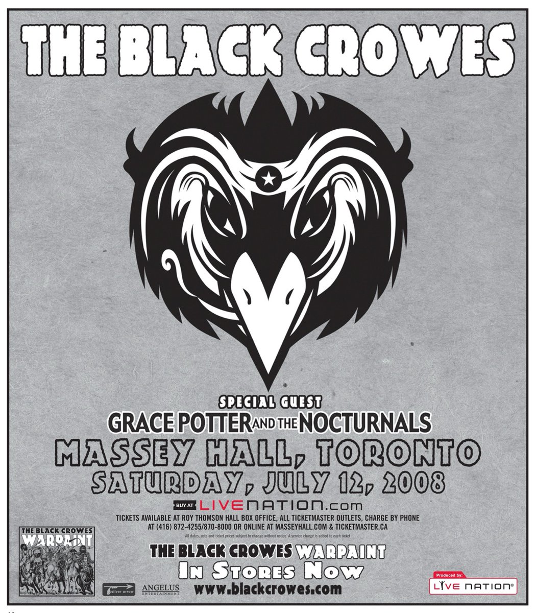 From the vault: The Black Crowes at Massey Hall in 2008. @theblackcrowes return to Massey Hall this Wednesday, April 24 Tickets: loom.ly/Vq0odFw Courtesy of @theflyervault