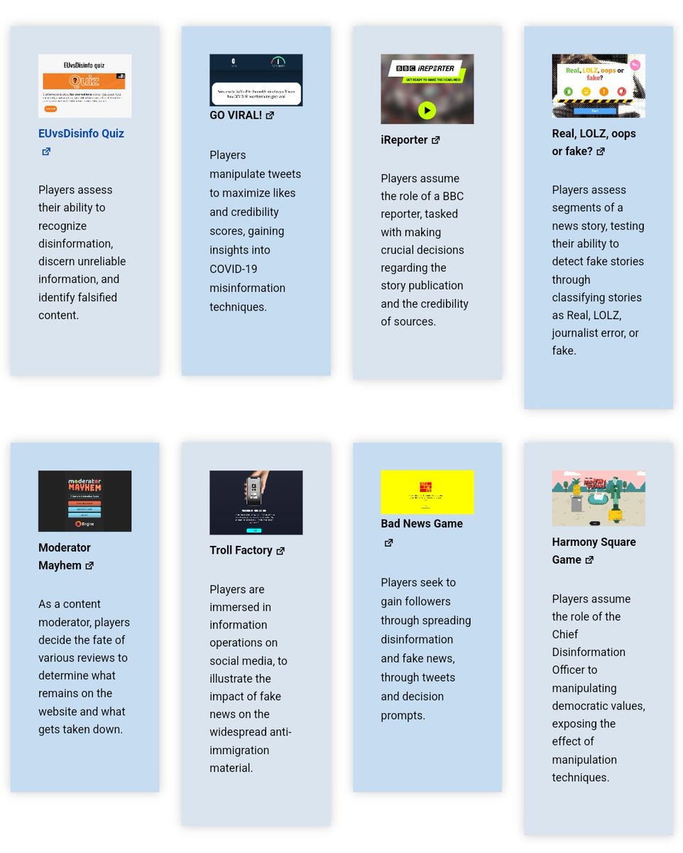A curated list of educational games to develop #criticalthinking and #digitalliteracy skills to detect misinformation on various topics. #MediaLitteracy #Prebunking  conflictmisinfo.org/educational-ga…