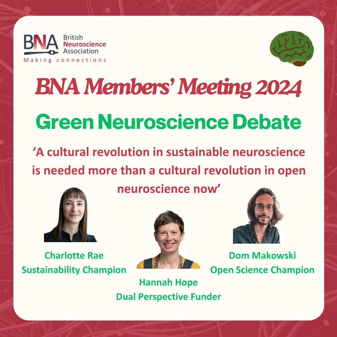 This Wednesday marks the start of our 2024 Members' Meeting, as well as the showing of our Green Neuroscience Debate. Register here to hear the perspectives of our speakers, @NeuroRae, @Dom_Makowski and @hjhope: bna.org.uk/mediacentre/ev… #BNAMembersMeeting2024