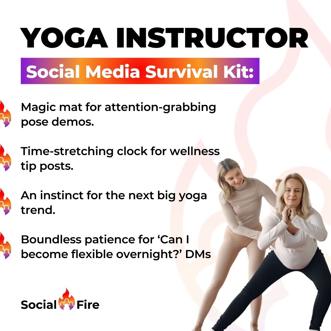 Namaste to all the #YogaInstructors, keeping us calm and their social feeds soothing! Ever received an unrealistic yoga goal? Share it with us! We're here to help strengthen your #SocialMedia presence.

#SocialMedia #SurvivalKit