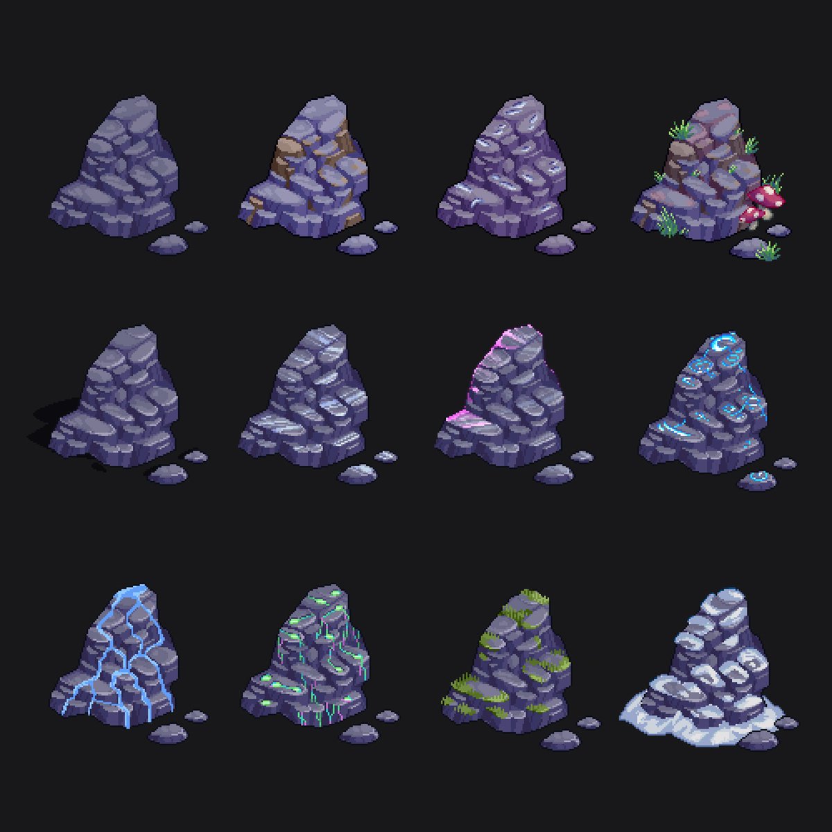 Keep following @Rappenem tutorials to improve my rock sprites! #pixelart #ドット絵 #pixelartist #isometricart