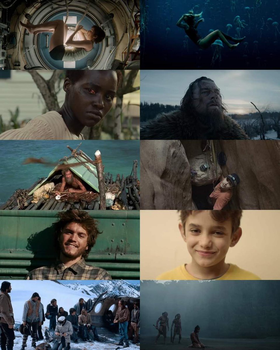 A collection of surviving films.

Gravity (2013)
The Shallows (2016)
12 Years a Slave (2013)
The Revenant (2015)
Cast Away (2000)
127 Hours (2010)
Into the Wild (2007)
Capernaum (2018)
Alive (1993)
Apocalypto (2006)