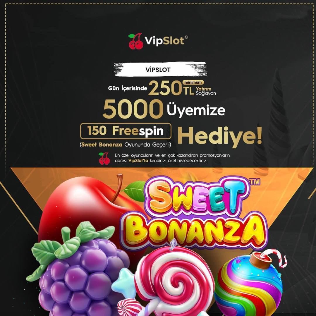 🎁 Minimum 250 TL Yatırım Sağlayan 5000 Üyemize Sweet Bonanza Oyununda Geçerli 150 Freespin Hediye! ‼️Promosyonun Aktif Olduğu Saat Aralığında ( 14:00 - 22.00 ) Minimum 250 TL yatırım sağlayan üyelerimiz faydalanabilir 💸 Kazanmanın VIP Yolu: t2m.io/vipslot