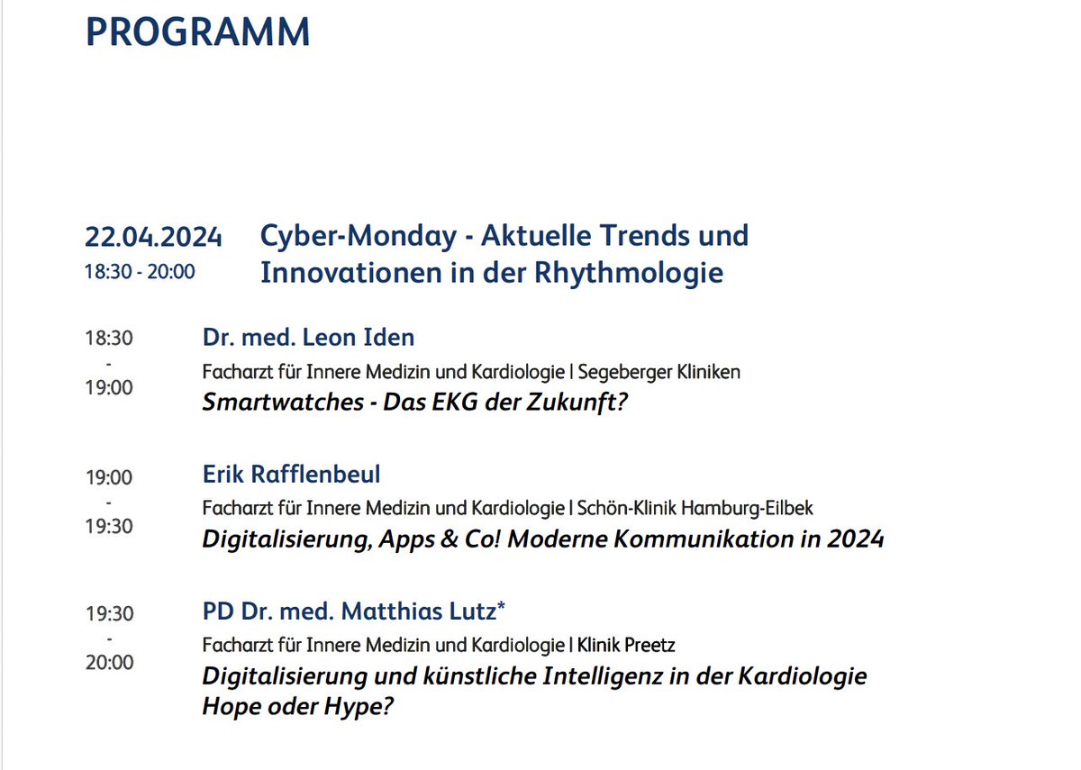 KardiologieHH's tweet photo. Heute ist #Cardiology #CyberMonday
um 18:30 Uhr ‼️
Also noch schnell anmelden:
🔗https://t.co/4GTvC4laD2
Spannende Vorträge und Insights zu:
➡️ #Wearables
➡️#Apps, #DIGAs, #ModernCommunication
➡️#AI https://t.co/4G9hDo6OEu