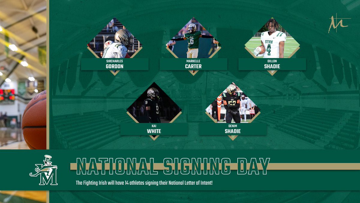 STVMAthletics's tweet photo. National Signing Day will be held this Wednesday, April 24! The ceremony will take place inside LeBron James Arena at 2:00pm and all friends and family are welcome to attend! #IrishPride #NSD2024 🍀 📝 https://t.co/gvHCyeoUpT