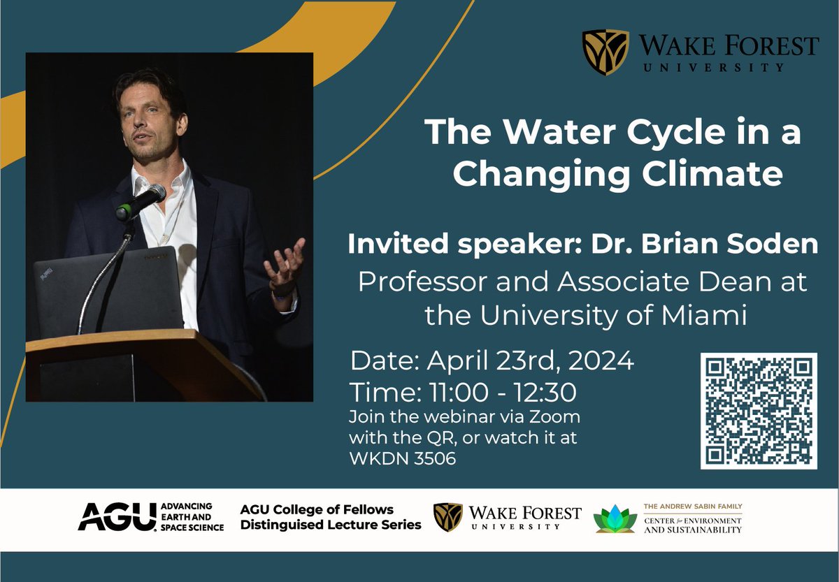 The Sabin Center (@wfusabincenter) on Twitter photo Wondering what #climatechange means for our planet's #WaterCycle? Join Dr. Lauren Lowman's Environmental Dynamics Lab <a href="/WakeForest/">Wake Forest University</a> for tomorrow's webinar featuring Dr. Brian Soden of <a href="/univmiami/">University of Miami</a>, part of the <a href="/theAGU/">AGU (American Geophysical Union)</a> Distinguished Lecture Series. Wondering what #climatechange means for our planet's #WaterCycle? Join Dr. Lauren Lowman's Environmental Dynamics Lab <a href="/WakeForest/">Wake Forest University</a> for tomorrow's webinar featuring Dr. Brian Soden of <a href="/univmiami/">University of Miami</a>, part of the <a href="/theAGU/">AGU (American Geophysical Union)</a> Distinguished Lecture Series.